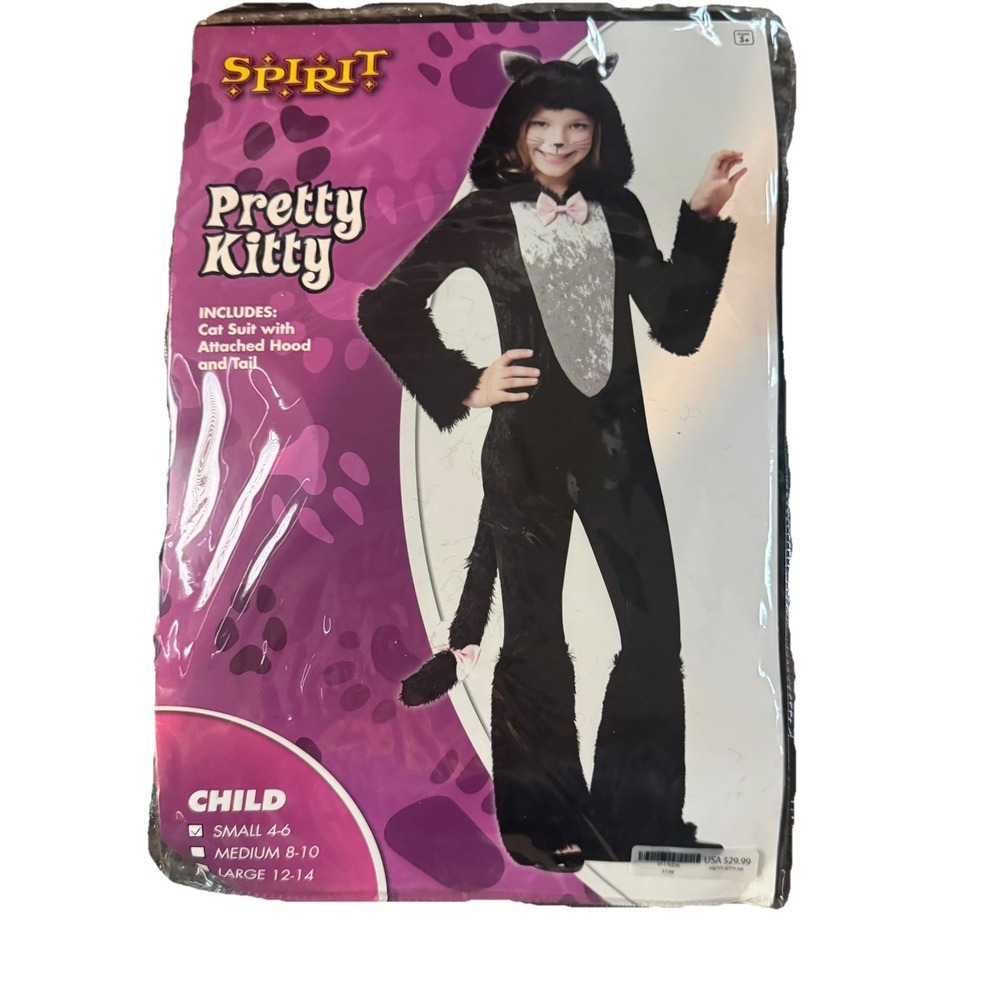 Spirit Pretty Kitty Child Cat Costume‎ Black Hood Tail Girls S